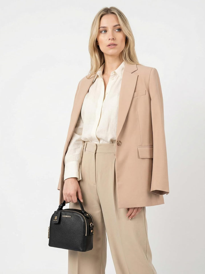 Lazarotti Bologna Leder Handtasche Damen | 2 Hauptfächer & abnehmbaren Tragegurt | mittelgrosse Henk