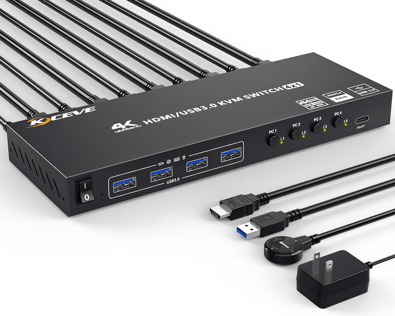 HDMI KVM Switch 4 PC 1 Monitor 4K@60Hz 2K@120Hz Simulation EDID, USB 3.0 KVM Switch HDMI 4 Port für