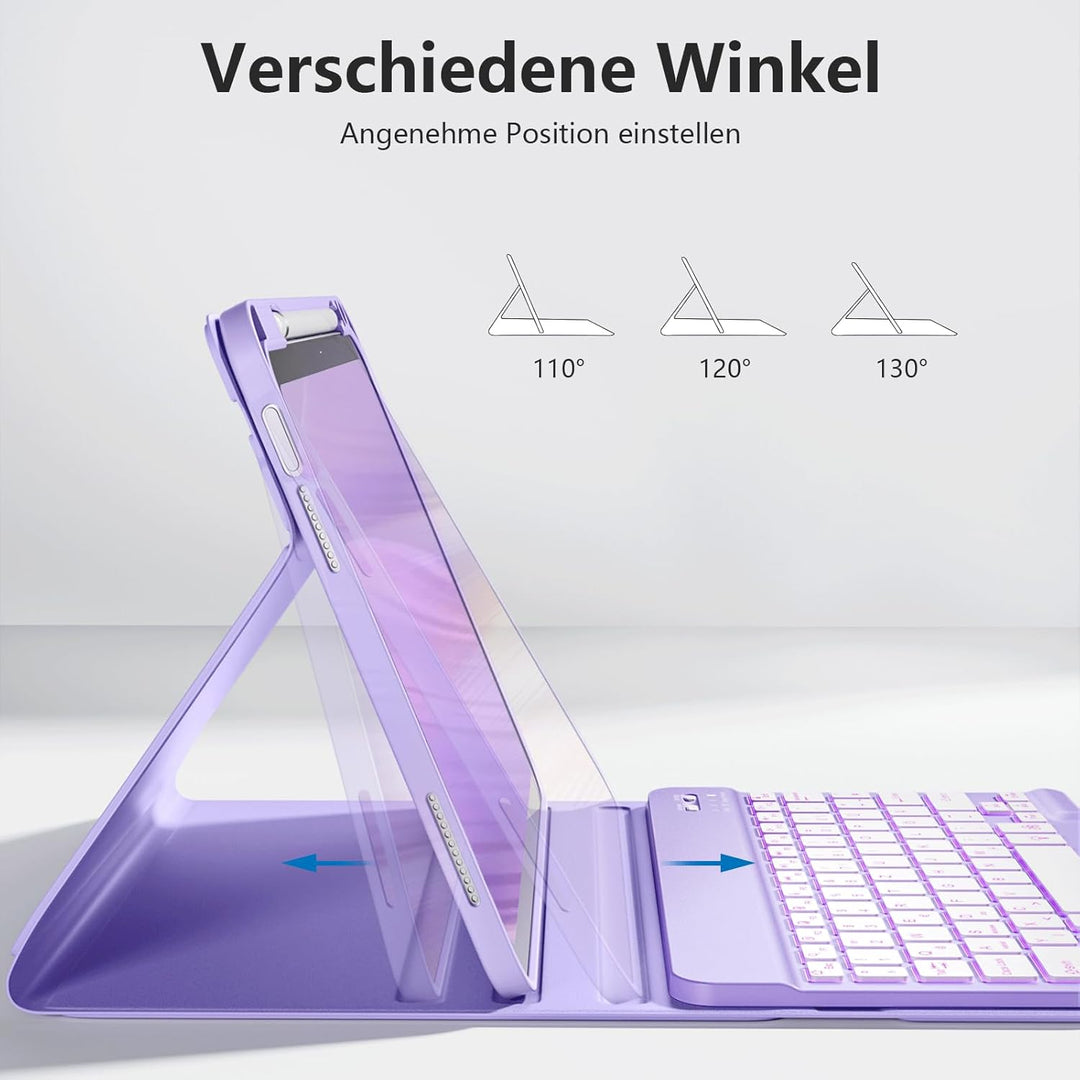 Hülle mit Tastatur für iPad 11 Generation A16/10 Generation (11/10.9 Zoll, 2025/2022), 7-farbige Bel