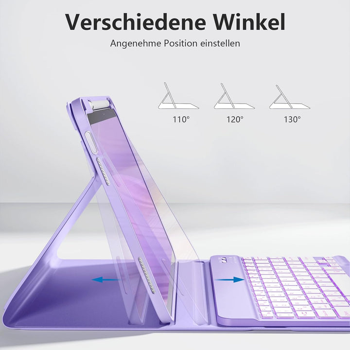 Hülle mit Tastatur für iPad 11 Generation A16/10 Generation (11/10.9 Zoll, 2025/2022), 7-farbige Bel