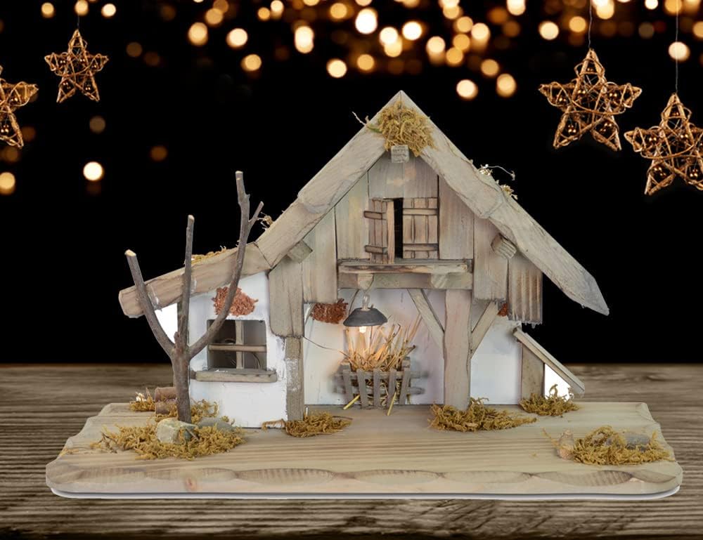 Riffelmacher & Weinberger Weihnachtskrippe Oberjettenberg - 40x19x24cm Krippenstall Holzkrippe | 780