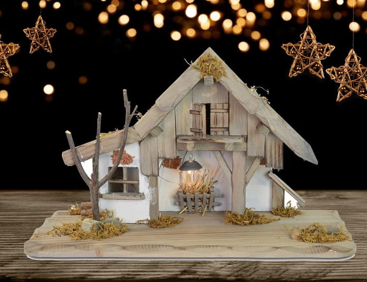 Riffelmacher & Weinberger Weihnachtskrippe Oberjettenberg - 40x19x24cm Krippenstall Holzkrippe | 780