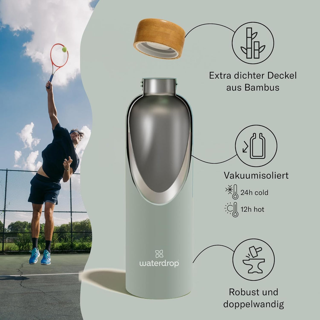 waterdrop® Edelstahl Trinkflasche 600ml - auslaufsichere Trinkflasche Kohlensäure geeignet & BPA fre