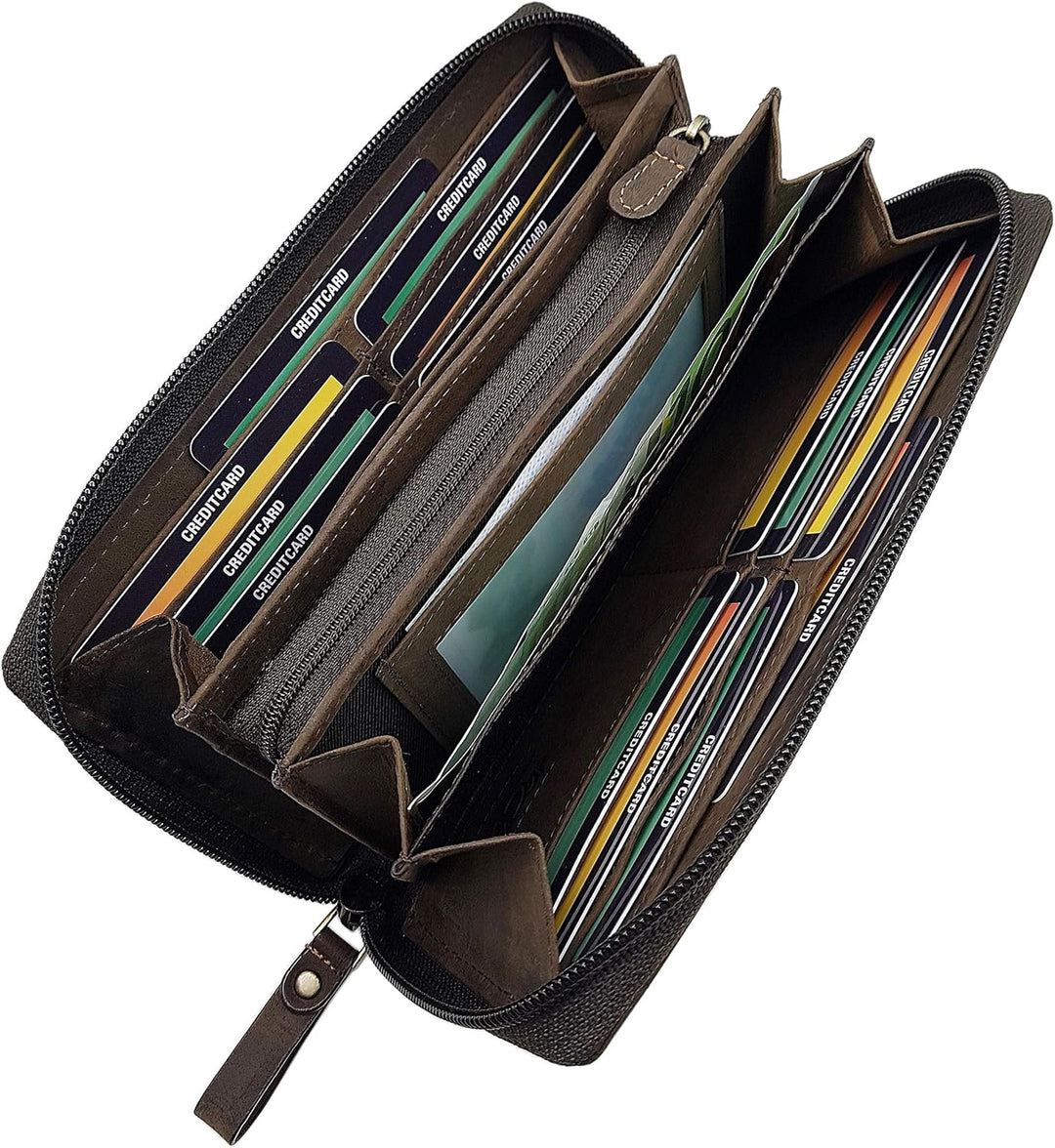 myledershop Grosse Büffel-Vollleder Damen Geldbörse/Geldbeutel/Portemonnaie/Geldtasche mit Colibri-M
