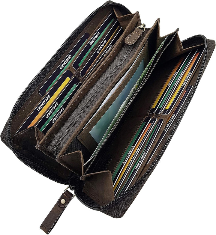 myledershop Grosse Büffel-Vollleder Damen Geldbörse/Geldbeutel/Portemonnaie/Geldtasche mit Colibri-M