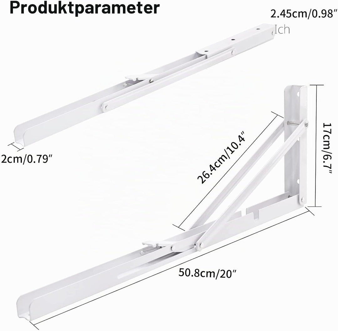 YUMORE Klappkonsole Schwerlast 500mm Regalträger Klappbar weiss - 2 Stück Metall Klappkonsolen Wand