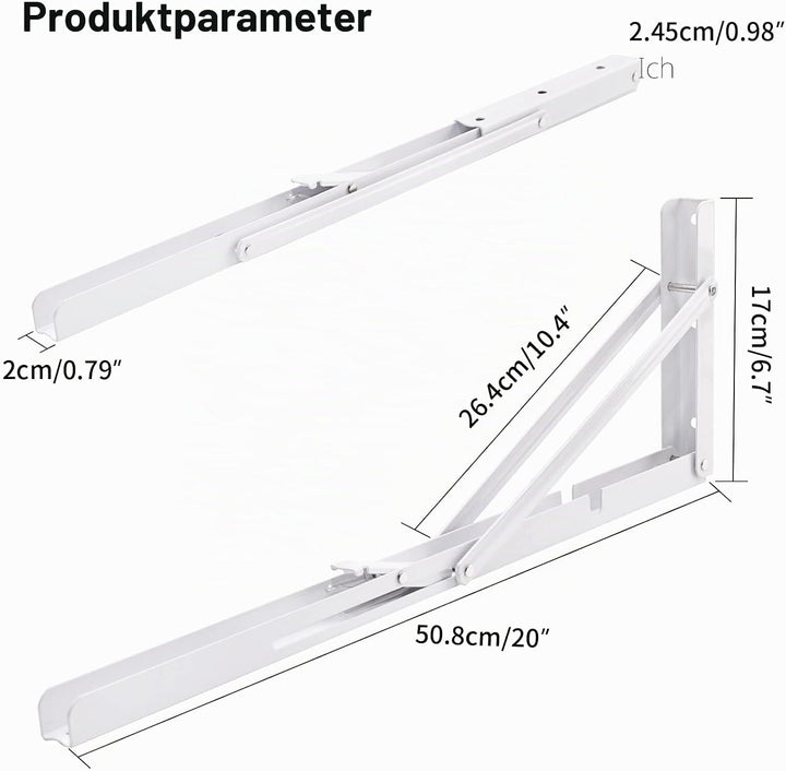 YUMORE Klappkonsole Schwerlast 500mm Regalträger Klappbar weiss - 2 Stück Metall Klappkonsolen Wand