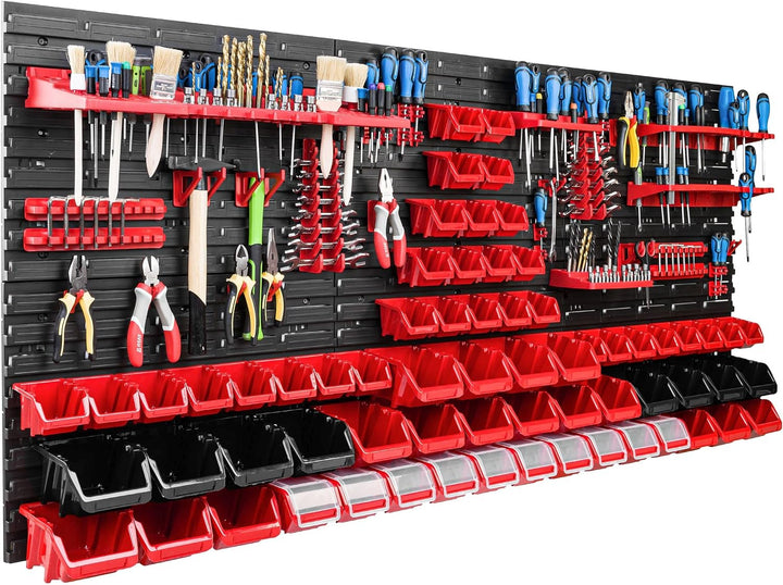 Lagersystem Werkstattregal | 172 x 78 cm | 66 stck. Box | Wandregal mit Werkzeughalterungen und Stap