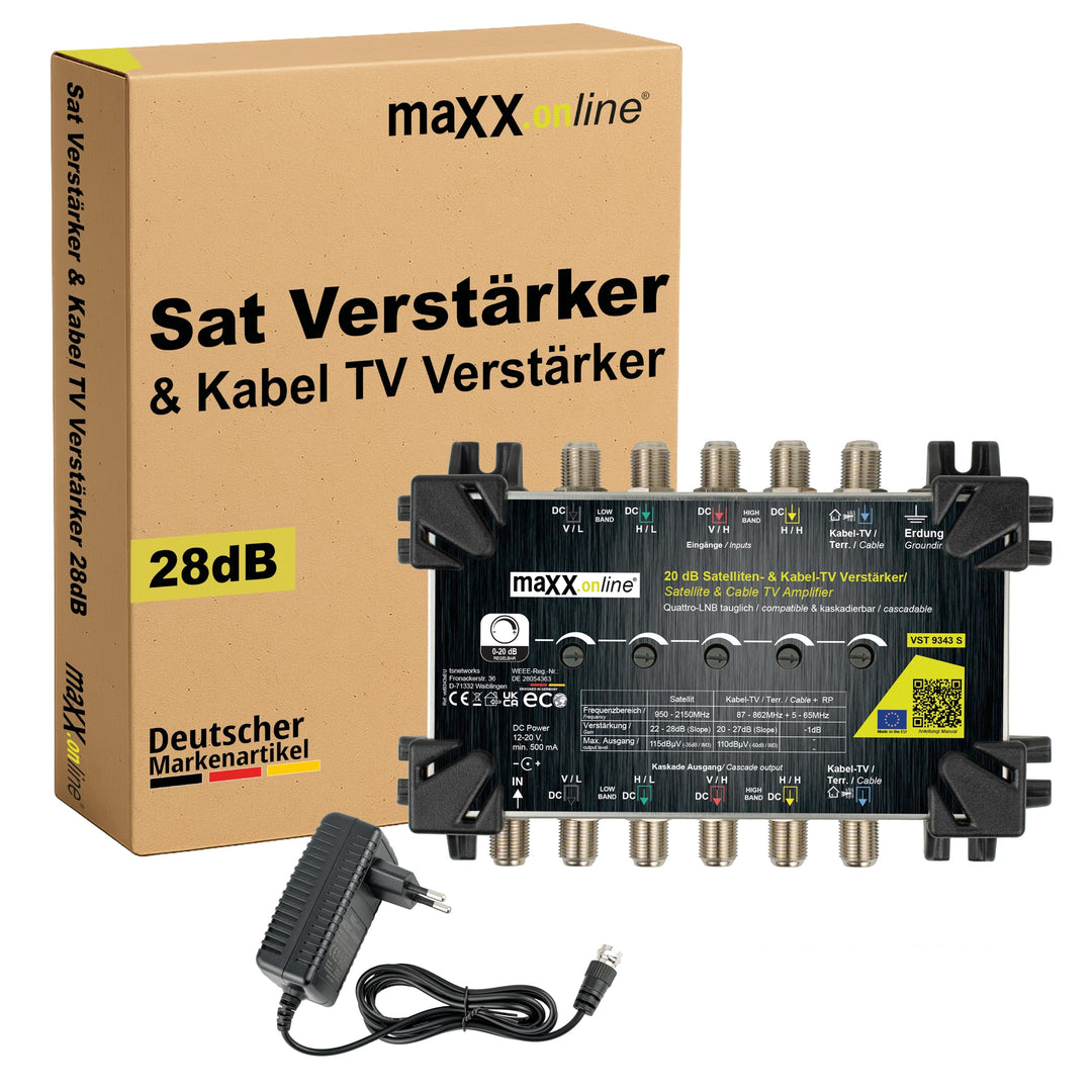 Sat Verstärker & Antennenverstärker Kabelfernsehen DVB-C / T2 28 dB Verstärkung kaskadierbar, Sat Si