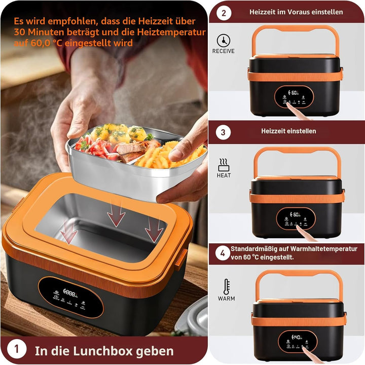 2025 Upgrade Beheizte Lunchbox Wiederaufladbare Selbstheizende 1.5L Tragbare Elektrische Lunchbox fü