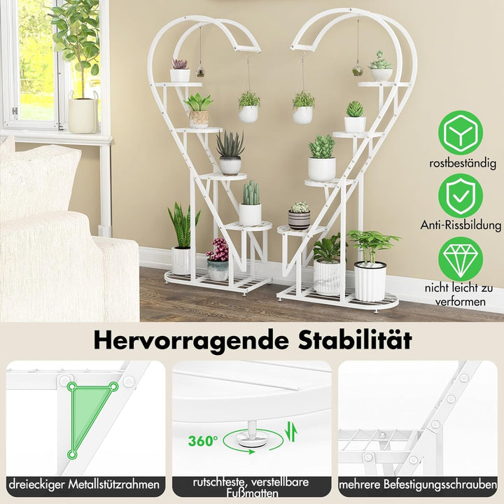 RELAX4LIFE 5-stufiger Pflanzenständer Metall, Blumentreppe Herzförmig, Pflanzenregal mit 4 Haken, Bl