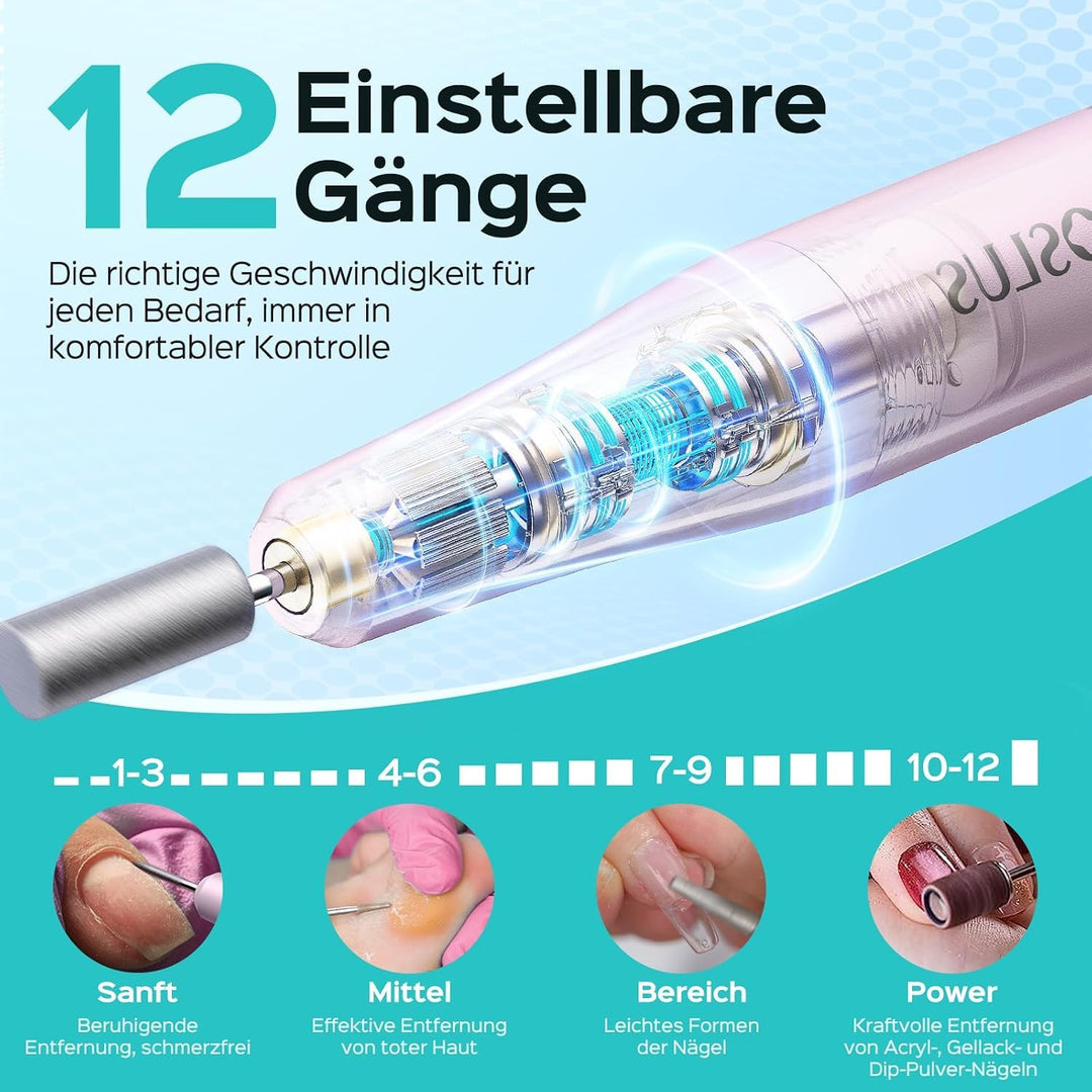 COSLUS C50 Nagelfräser Kabellose Elektrische Nagelfeile: 12-stufiger Nagelfräser mit LED-Display für