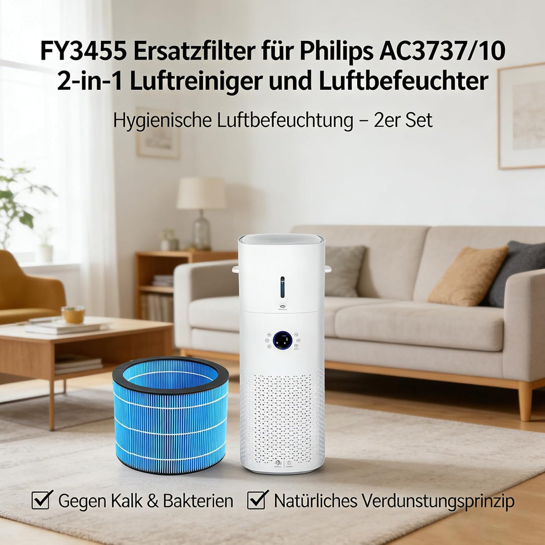 FY3455 Ersatzfilter für Philips AC3737/10 2-in-1 Luftreiniger und Luftbefeuchter – 2 Stück FY3455/00