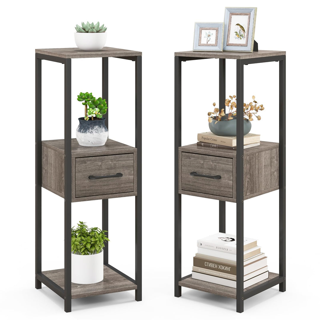 COSTWAY 3 Etagen Metall Pflanzenständer, 60 kg, Blumenständer mit Schublade & Kippschutz, Pflanzentr