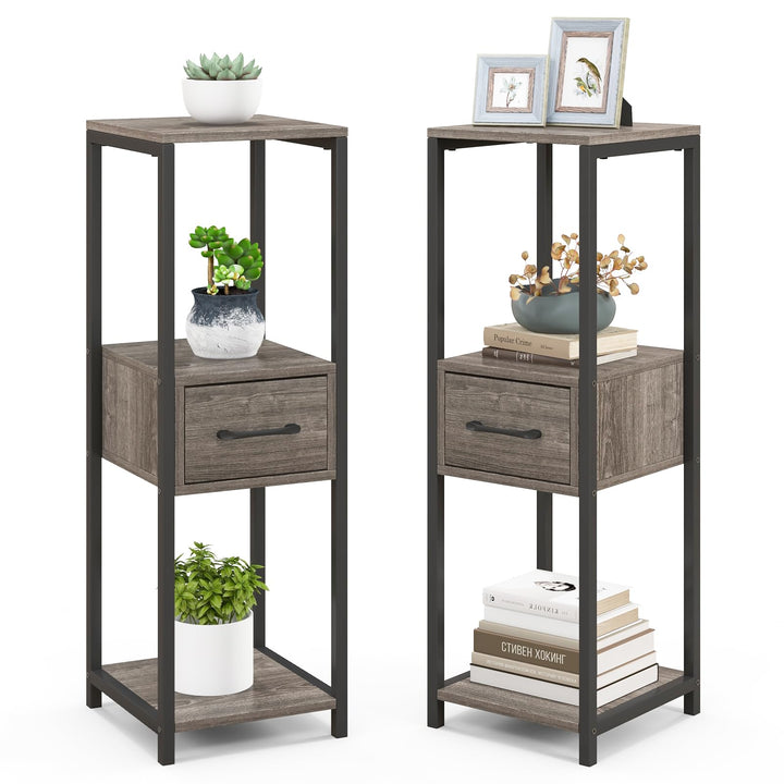 COSTWAY 3 Etagen Metall Pflanzenständer, 60 kg, Blumenständer mit Schublade & Kippschutz, Pflanzentr