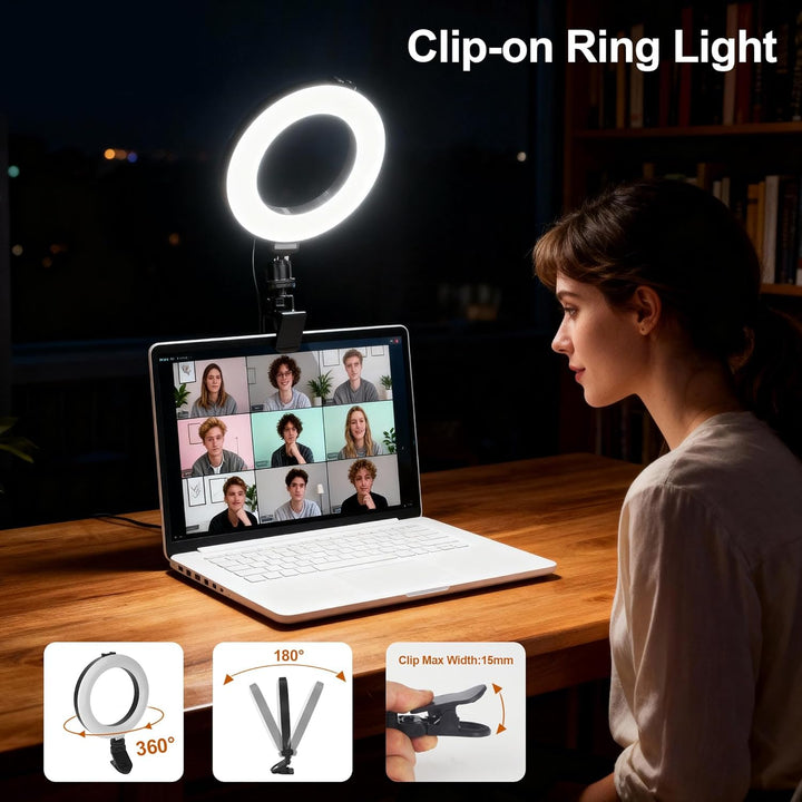 Ringlicht mit Stativ, 6 Zoll LED Ring Light mit 3 Lichtfarben und 10 Helligkeiten, Selfie Licht für