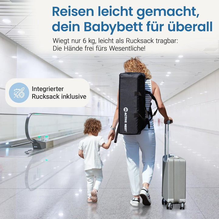 Reisebett Baby mit Matratze &amp; Rucksack – Liegefläche 96×60 cm (0–3 J.) – Aufbau in 15 Sek. – 6 kg le