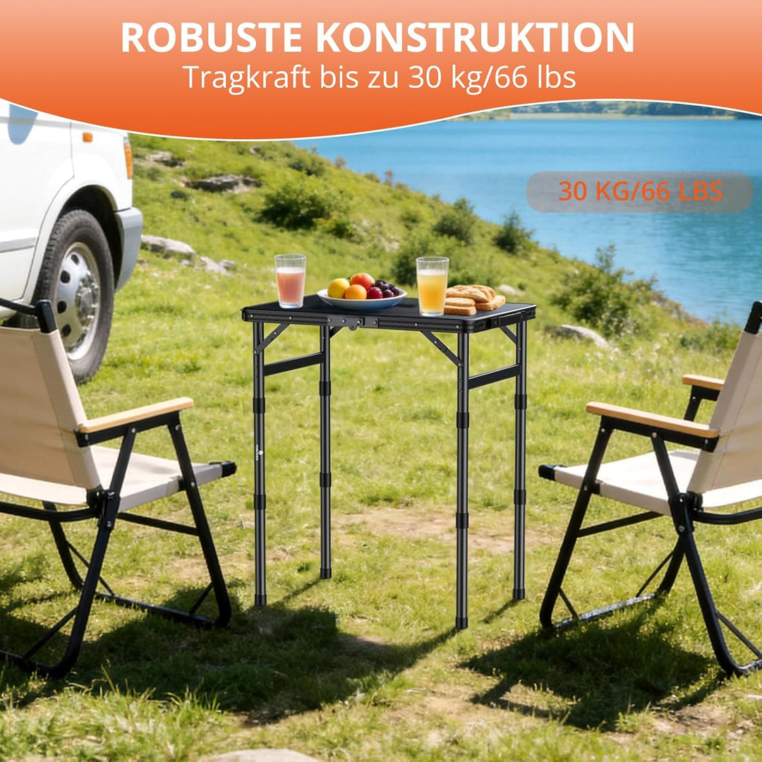 FUNYKICH Klapptisch aus Kunststoff 58x40cm, wasserdichter Campingtisch mit 3-Fach höhenverstellbar,