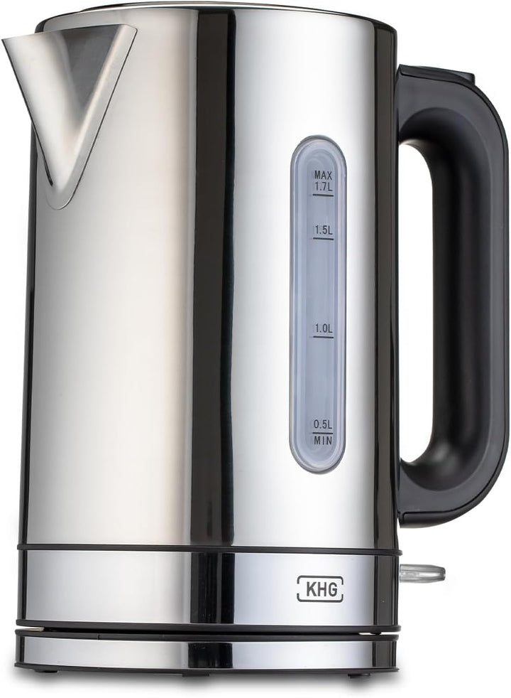 KHG Wasserkocher WK-1702 (ES) | aus Edelstahl für 1,7 Liter Kapazität | Wasserstandsanzeige | Trocke