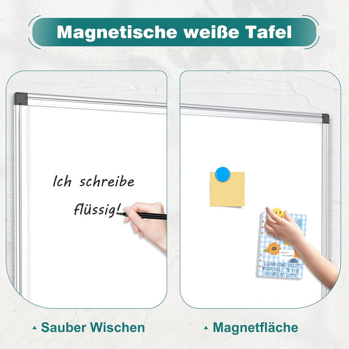 Whiteboard Magnetisch, Magnettafel mit Aluminiumrahmen, 80×100cm Magnetwand White Board mit Stiftabl