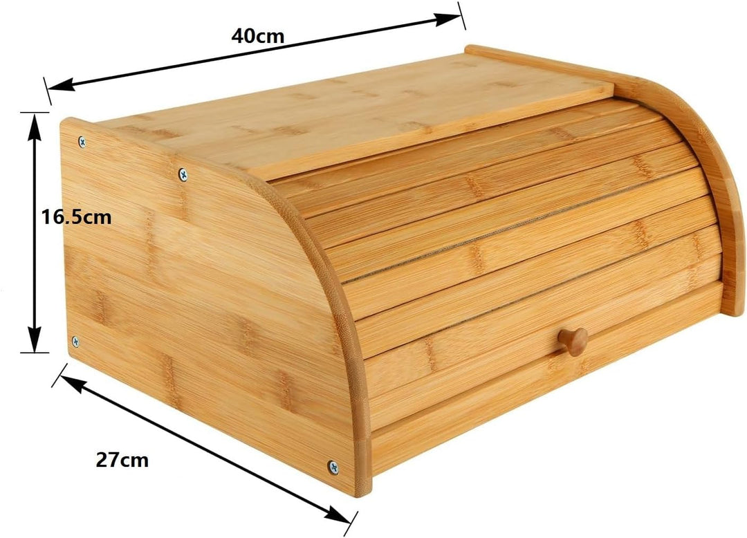 Brotkasten Holz, Brotkästen aus Bambus, 40 x 27 x 16,5 cm, Brotbox aus Holz mit Rolldeckel, Aufbewah