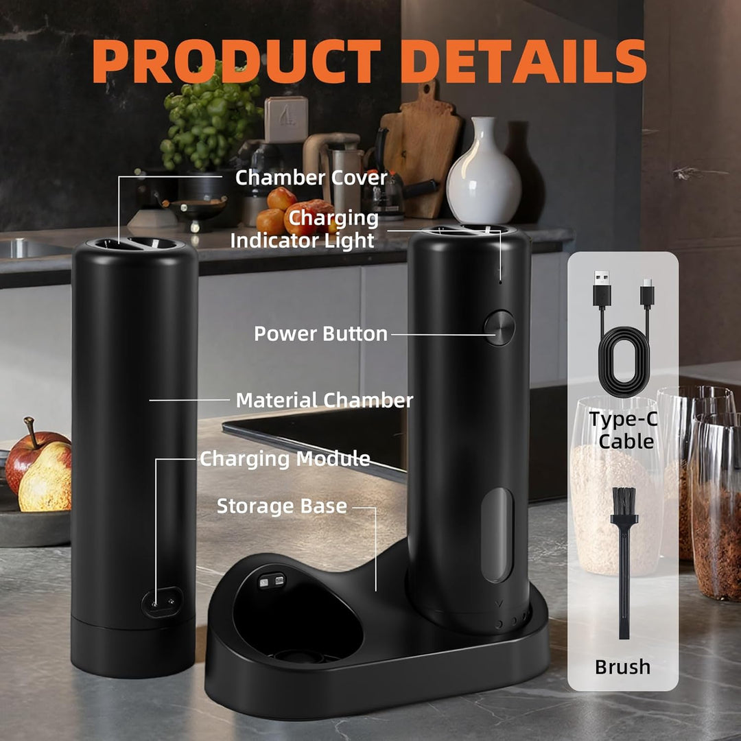 Salz und Pfeffermühle Elektrisch Set mit Ladestation, Pfeffermühle Elektrische, Wiederaufladbare Sal