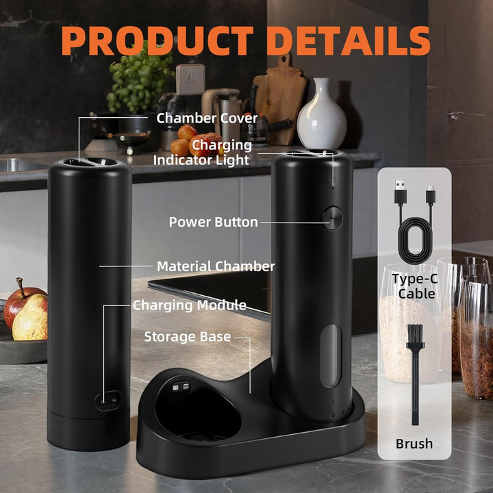 Salz und Pfeffermühle Elektrisch Set mit Ladestation, Pfeffermühle Elektrische, Wiederaufladbare Sal