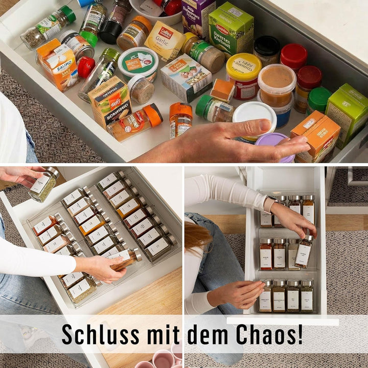 Deco haus® Gewürzregal mit Gläsern [MIT 24 GEWÜRZGLÄSER & ETIKETTEN] - Gewürzregal Schublade auszieh
