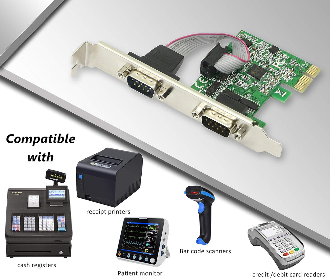 CERRXIAN 2-Port RS232 PCI Express Serielle Karte - DB9 Dual Channel 16C1050 UART - Serielle Port PCI