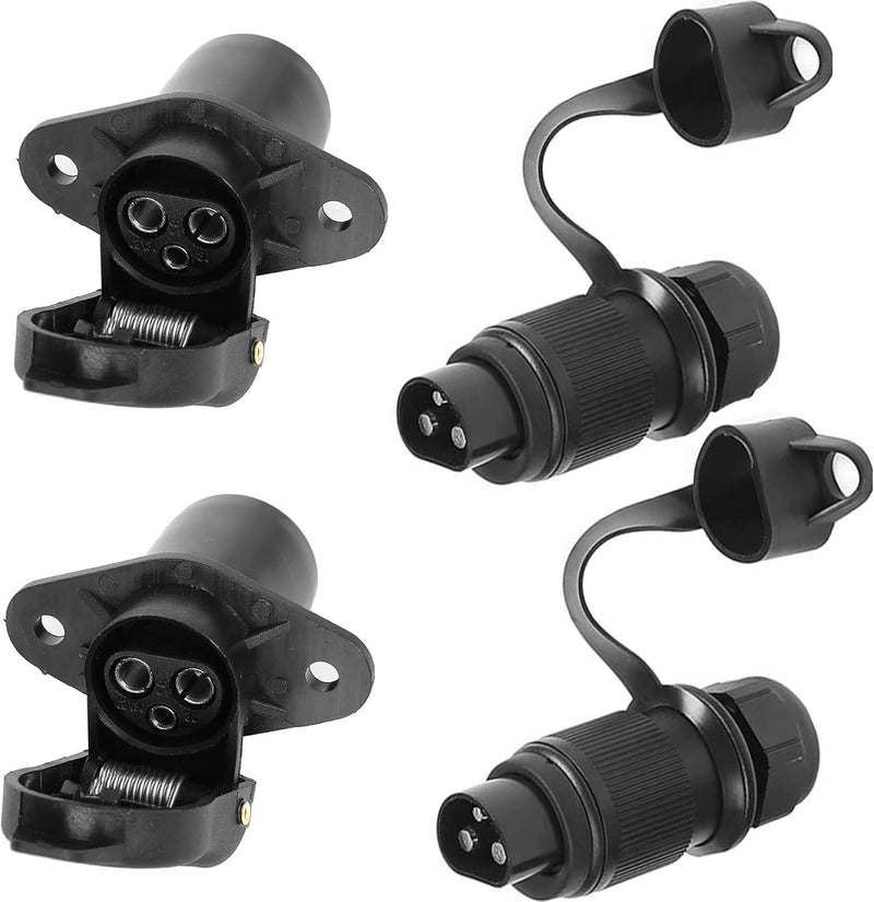 AGRISHOP 2Stück Anhänger Stecker 3polig 12v 24v und 2Stück Steckdose 3-Polig, Wasserfester Traktor S