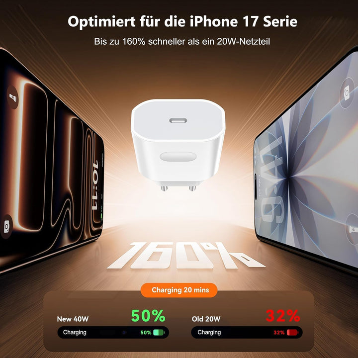 2Pack 40W Schnellladegerät USB C Ladekabel für iPhone 17/17 Pro/17 Pro Max/16/16e/15 Pro Max, iPad A