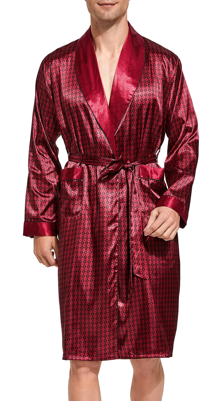 Herren Satin Bademantel, Leichter Seiden Langarm Bademantel mit Shorts Set, Spa Kimono Nachtwäsche X