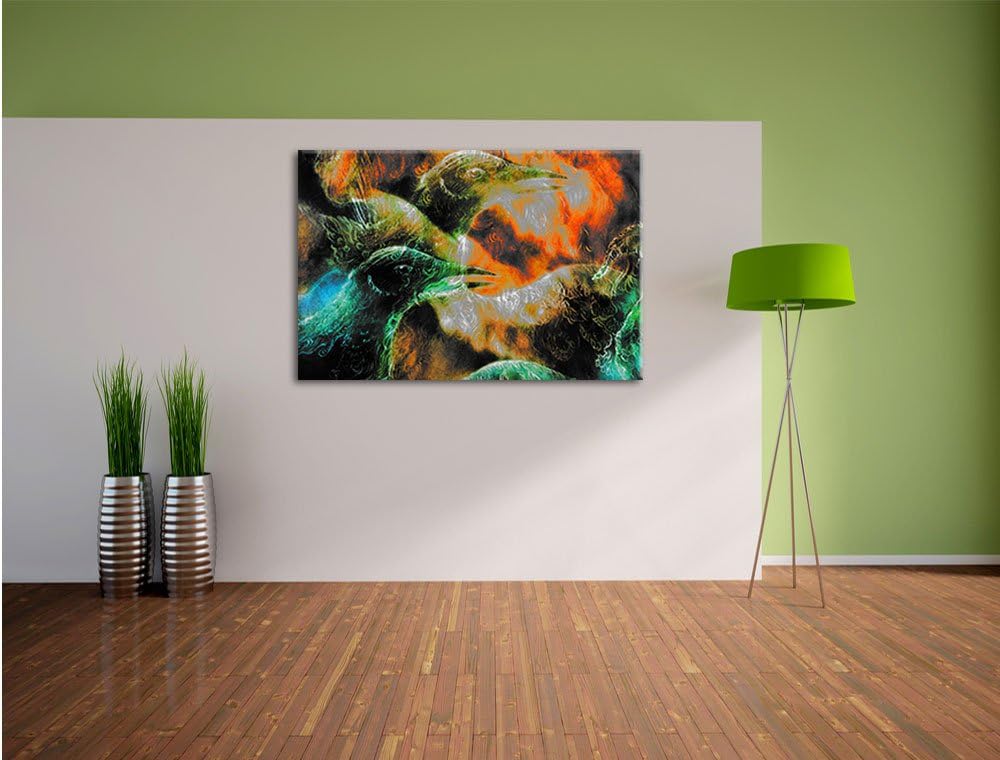 Pixxprint Vogel Phönix Collage als Leinwandbild/Grösse: 100x70 / Wandbild/Kunstdruck/fertig bespannt