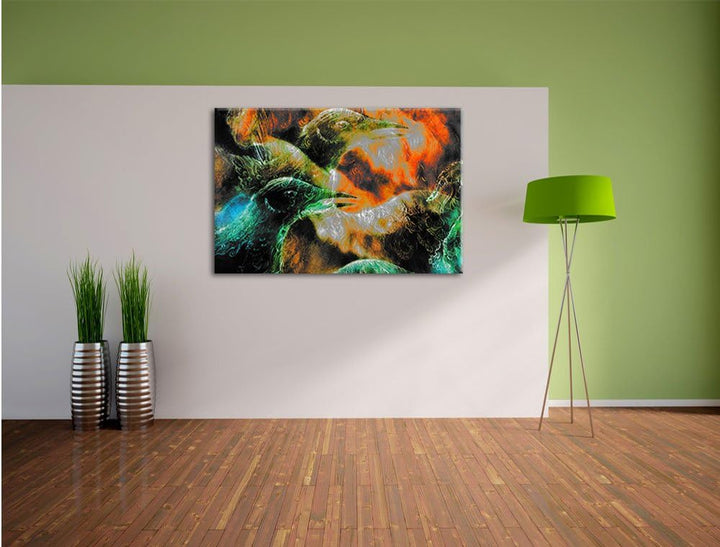 Pixxprint Vogel Phönix Collage als Leinwandbild/Grösse: 100x70 / Wandbild/Kunstdruck/fertig bespannt