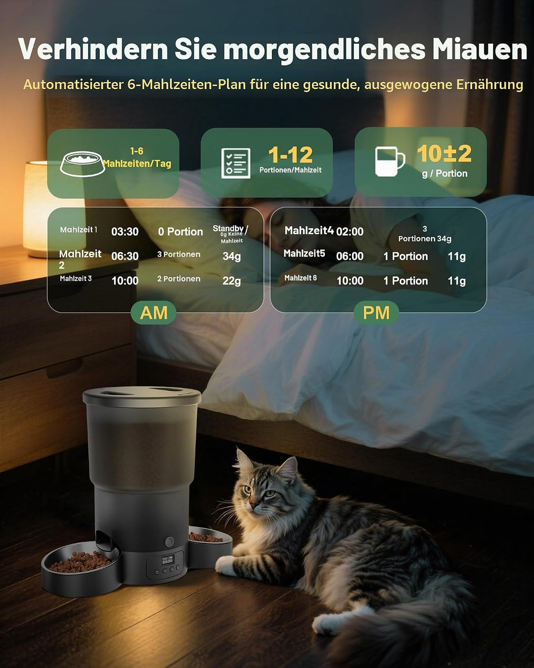 Gimars 5L Futterautomat Katze 2 Näpfe mit LCD-Anzeige Einfache Einrichtung, Programmierbar für 1–6 M