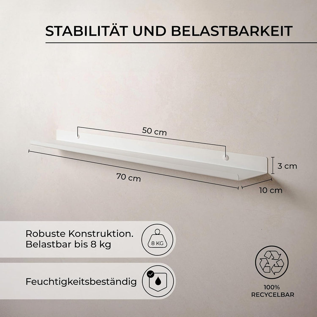 MILUKA Wandregal Weiss Metall | 2er Set Regal Wand 70 cm Long | Wandboards, Für Dekos, Bilderrahmen,