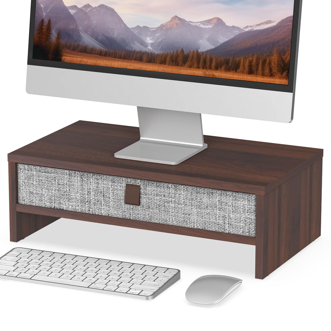Fenge Monitorständer mit Schublade, 42,5 cm Monitorerhöhung, Desktop-Organizer für PC/Laptop/Drucker