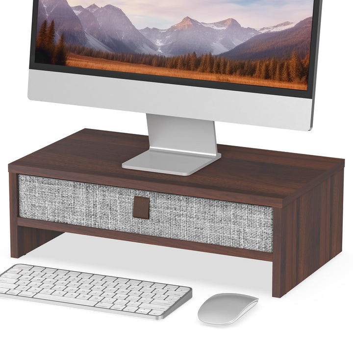Fenge Monitorständer mit Schublade, 42,5 cm Monitorerhöhung, Desktop-Organizer für PC/Laptop/Drucker