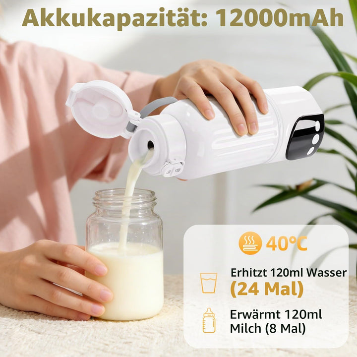 Tragbarer Babyflaschenwärmer für Unterwegs, 500ml Muttermilchwärmer, 12000mAh Akku, 120W Schnellheiz