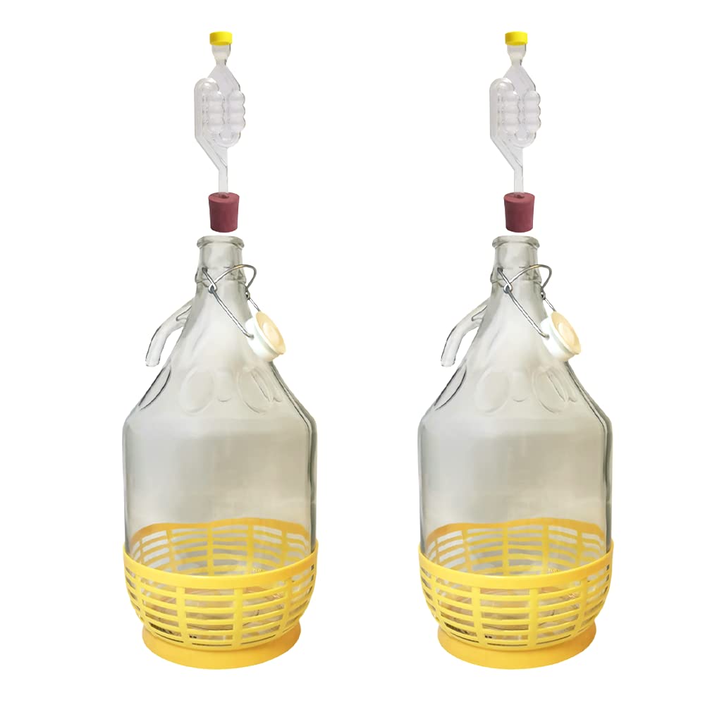 2 x 5 l Demijohns – Luftschleusen, Stöpsel für Apfelwein, Ballon, Weinherstellung, Aufbewahrung