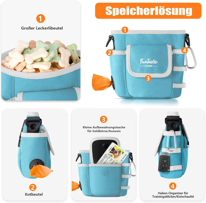 Hunde Leckerlibeutel mit Magnet-Verschluss & 3-Tragearten - 900D wasserfester Futterbeutel, 4 Fächer