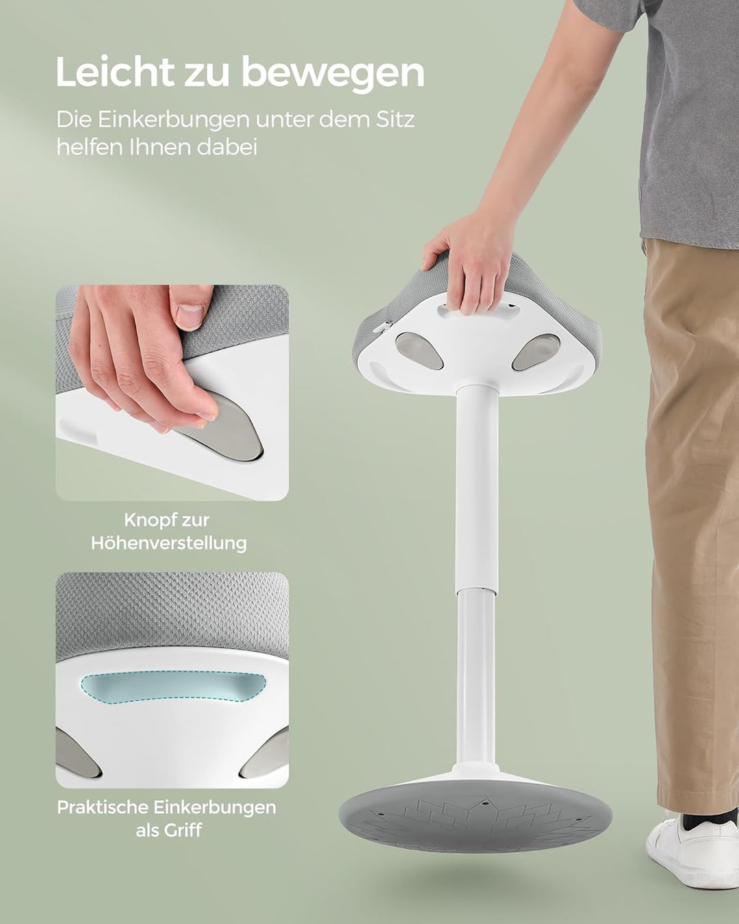 SONGMICS Hocker, Stehhocker um 360° neigbar, Schreibtischstuhl, höhenverstellbar 58-83 cm, grosser S