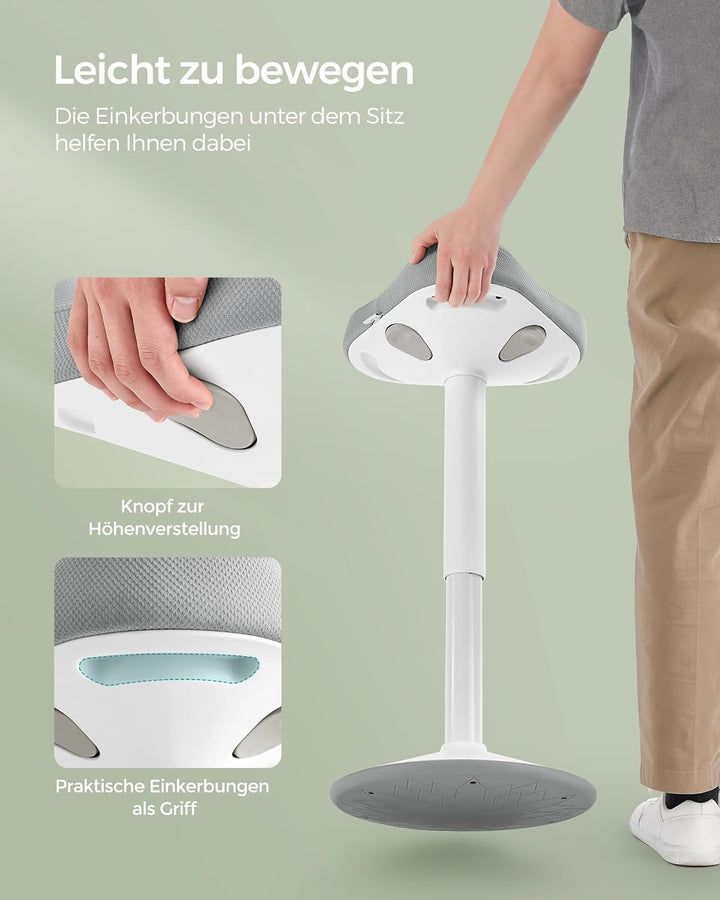 SONGMICS Hocker, Stehhocker um 360° neigbar, Schreibtischstuhl, höhenverstellbar 58-83 cm, grosser S