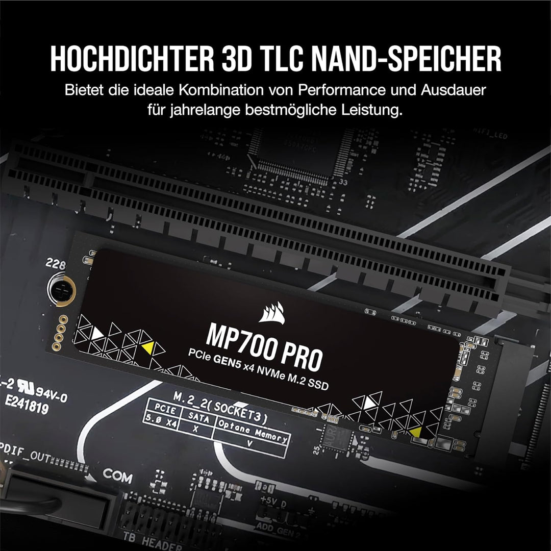 Corsair MP700 PRO 1TB M.2 PCIe Gen5 x4 NVMe 2.0 SSD - M.2 2280 - Bis zu 11.700MB/sec Sequentielles L