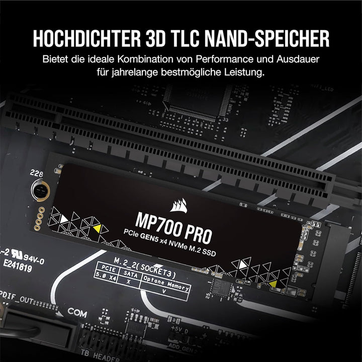 Corsair MP700 PRO 1TB M.2 PCIe Gen5 x4 NVMe 2.0 SSD - M.2 2280 - Bis zu 11.700MB/sec Sequentielles L