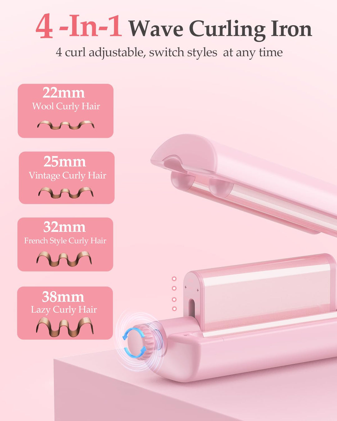 4 In 1 Einstellbar Welleneisen für Haare - 22/25/32/38mm Lockenstab für Beach Waves/Natürlich Wellen