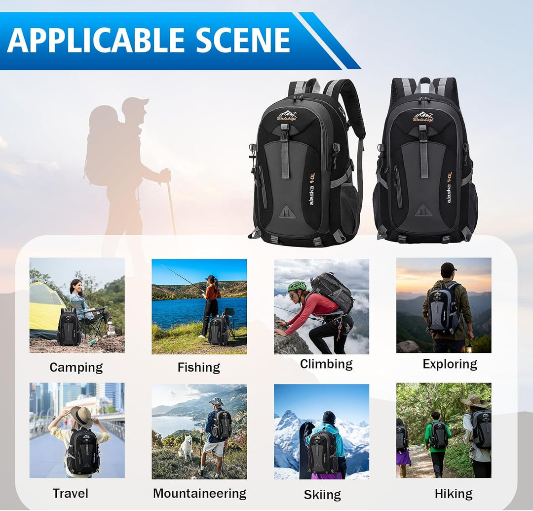 Zorplex Leicht Wanderrucksack, 40L Packable Wasserdichter Rucksack mit atmungsaktivem 3D Air Mesh Po
