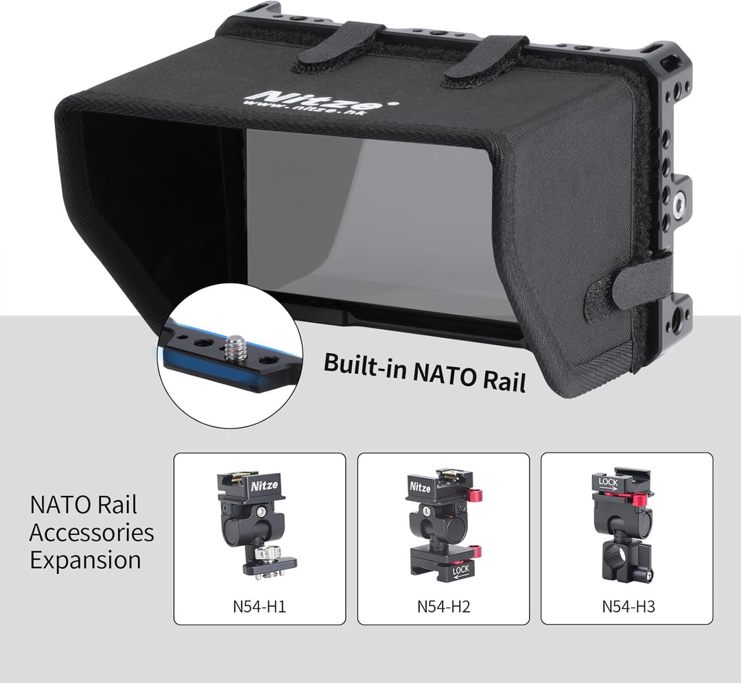 Nitze LUT5 Cage,Monitor Käfig Kit für Feelworld LUT5 5,5" mit HDMI Kabelklemme und Sonnenblende - JT