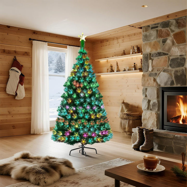 Aufun Weihnachtsbaum Künstlicher LED Glasfaser 210 cm Weihnachtsdeko Christbaum mit 260 Spitzen und