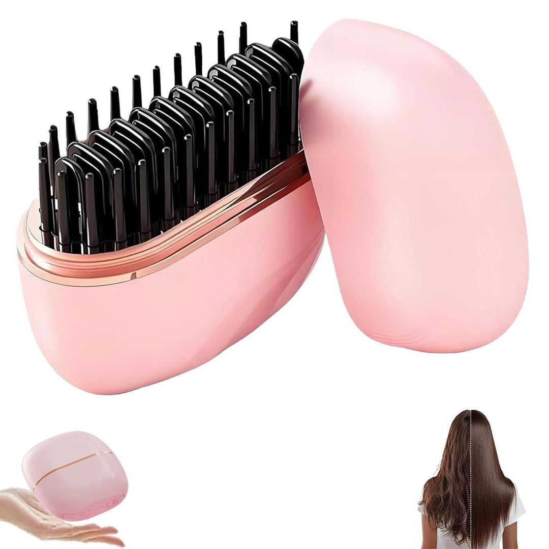 Mini-Haarglätterbürste, 2-in-1 kabellos & tragbarer Haarglätter und Volumen-Heiκκamm, 30s Schnellauf